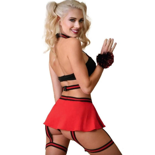Fantasy Lingerie Squad Goals Cheerleader Costume Set in red/black with black trim - Image 2