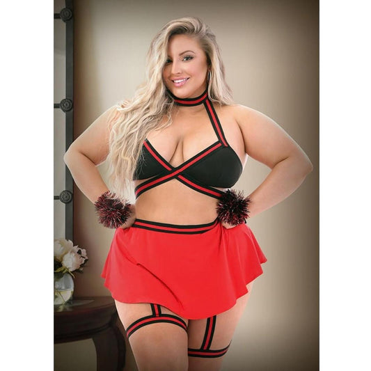 Fantasy Lingerie Squad Goals Cheerleader Costume Set in red/black with black trim - Image 1