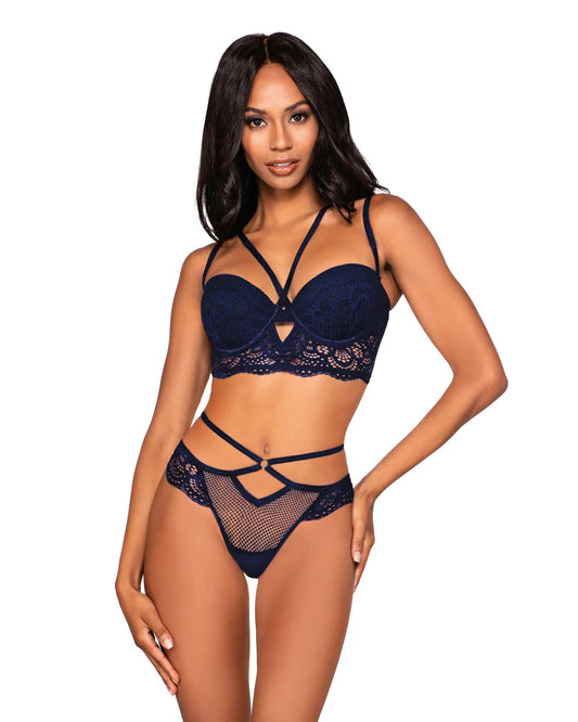 Dreamgirl Fishnet & Scalloped Lace Bra Set with Plunge Neckline 12431