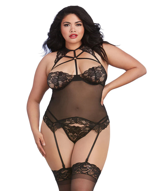 Dreamgirl Plus Size Scalloped Bustier-Styled Strappy Garter Lingerie