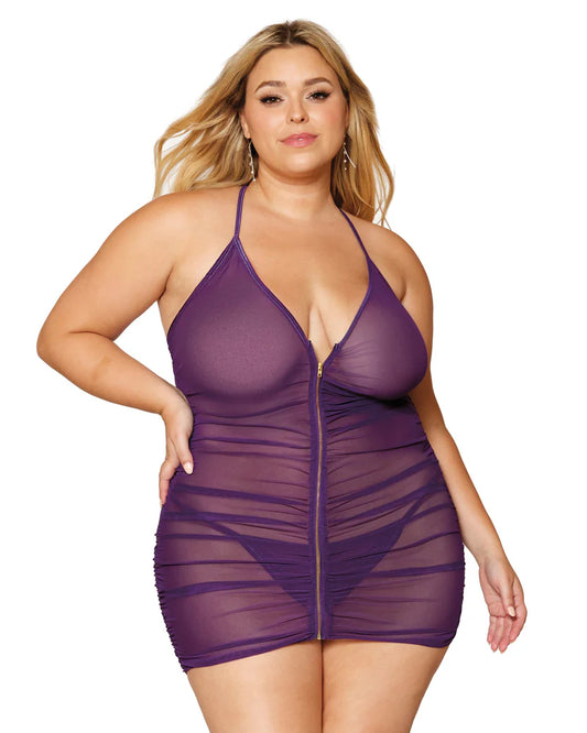 Dreamgirl Plus Size Stretch Mesh Chemise with Shirring Details