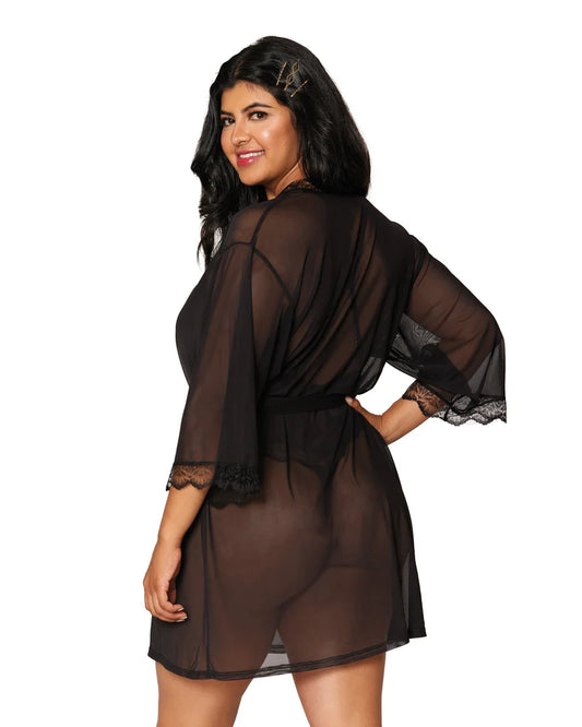 Dreamgirl Stretch mesh teddy and robe set with lace trim details