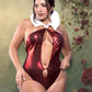 Red metallic bodysuit vampire with white collar #vampire #lingerie #cosplay #Halloween #plus - Image 1