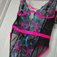 Black bodysuit with pink and blue floral embroidery and sequins #bodysuit #floral #lingerie - Image 3