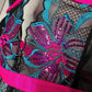 Black bodysuit with pink and blue floral embroidery and sequins #bodysuit #floral #lingerie - Image 4
