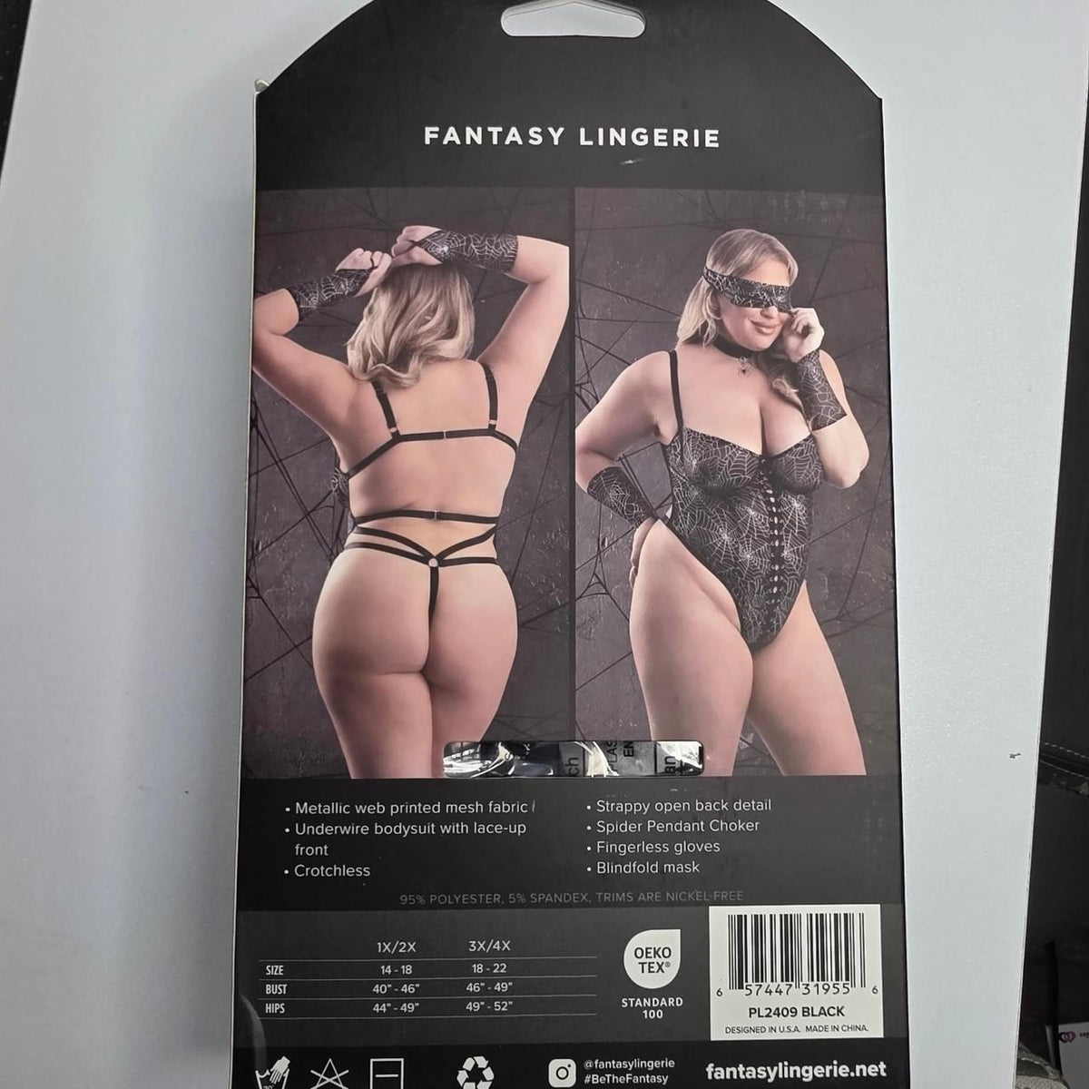 Black spiderweb bodysuit with lace-up front and matching gloves #halloween #costume - Image 2