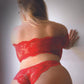 Red lace off the shoulder crop top with floral design #offtheshoulder #lace - Image 2