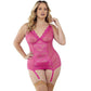 Pink lace corset with garter straps and comes with hose #lingerie #bustier #plus - Image 1
