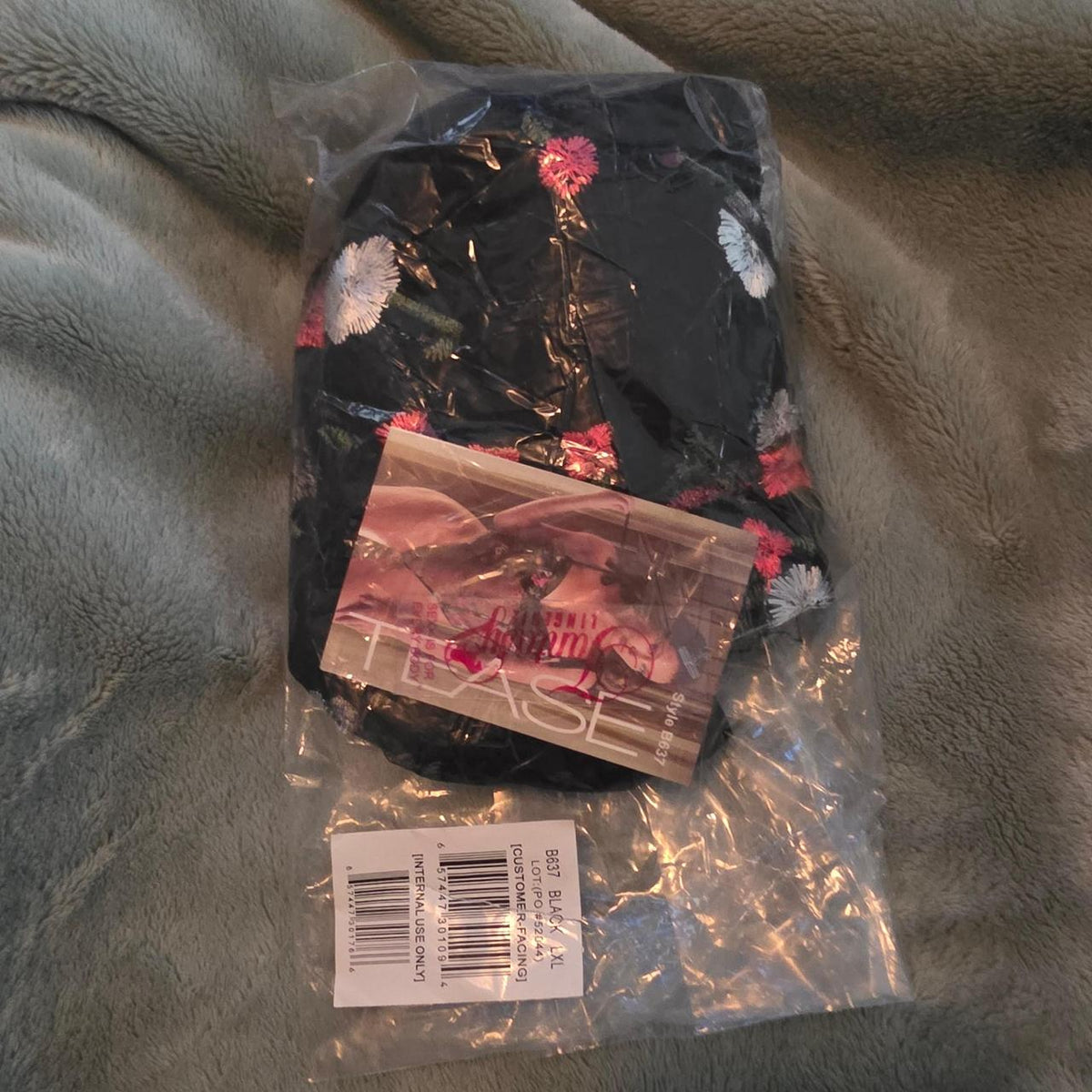 Black bodysuit with red & white floral embroidery #floral #embroidered - Image 3