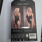 Black mesh bodysuit with faux leather accents and silver badge detail #bodysuit #mesh - Image 3