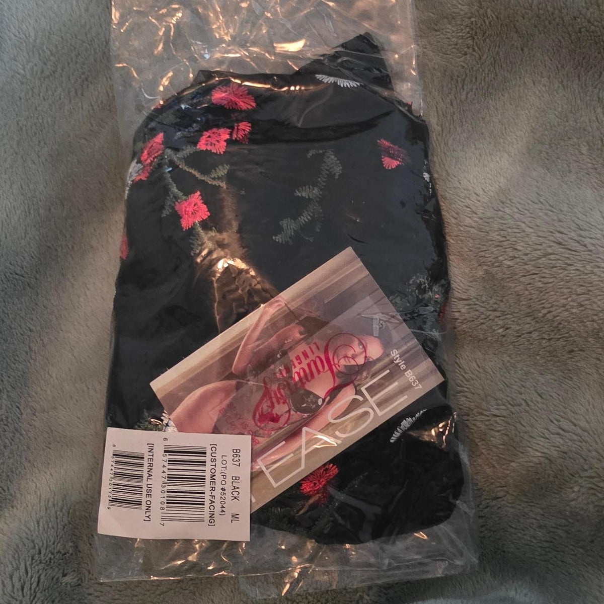 Black bodysuit with red & white floral embroidery #floral #embroidered - Image 3