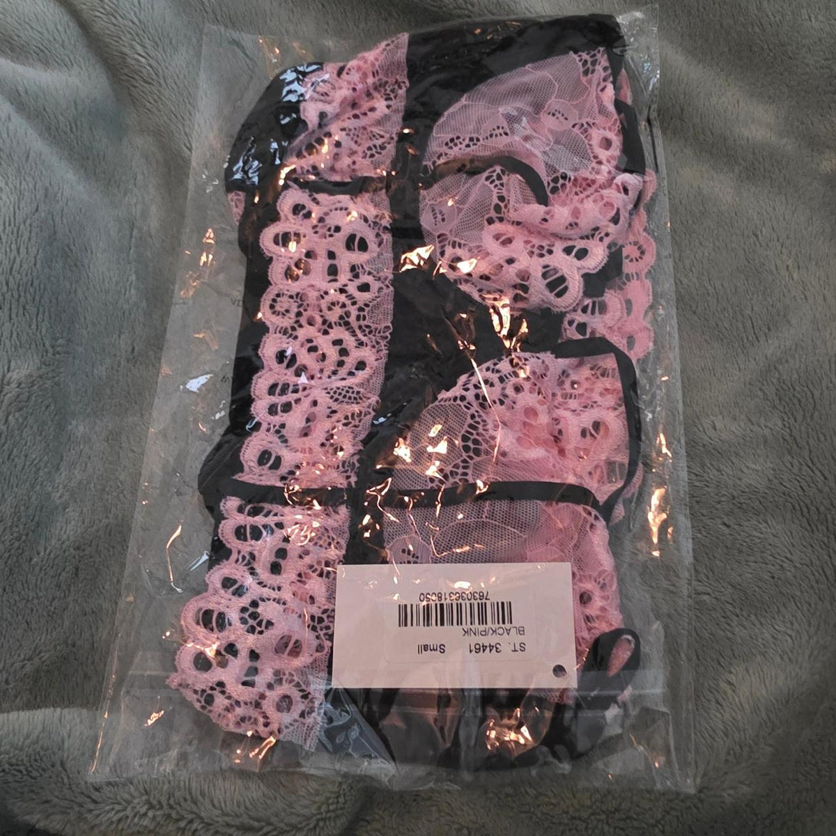 Black & pink lace bodysuit with white lace trim #lingerie #bodysuit - Image 5