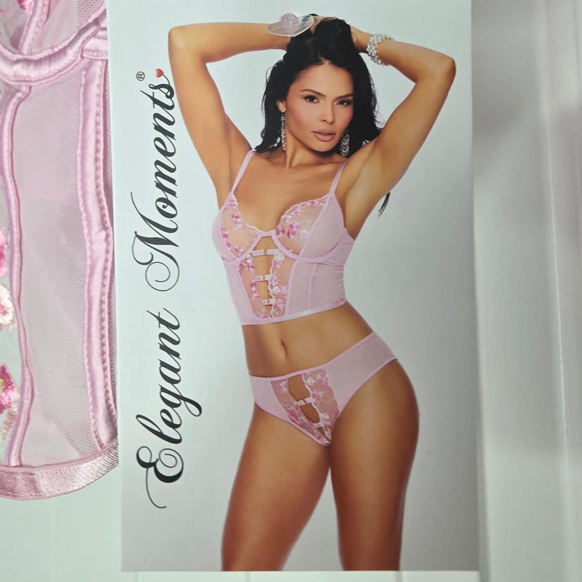 elegant moments pink corset top with floral embroidery and panties #lingerie #corset - Image 3