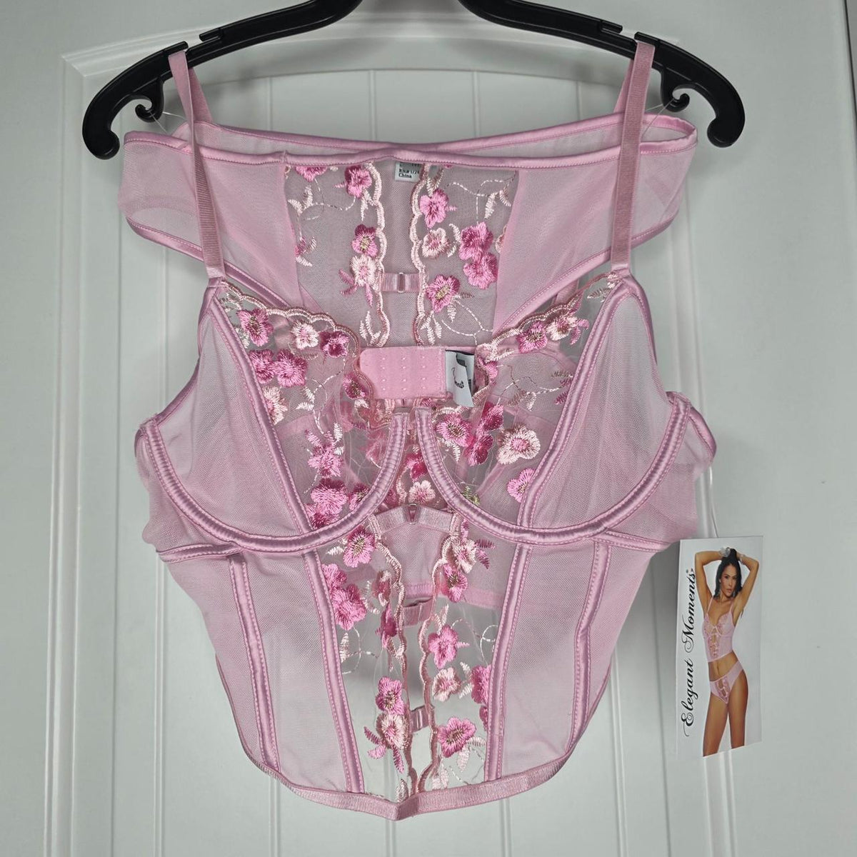 elegant moments pink corset top with floral embroidery and panties #lingerie #corset - Image 2