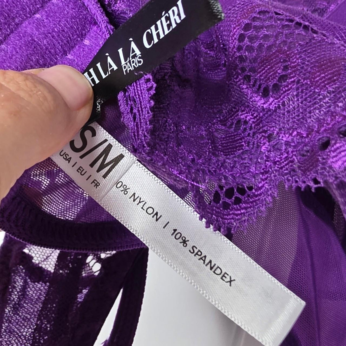 oh la la Cheri purple lace bralette with floral embroidery, size S/M. Nylon & spandex. #lingerie #floral - Image 3