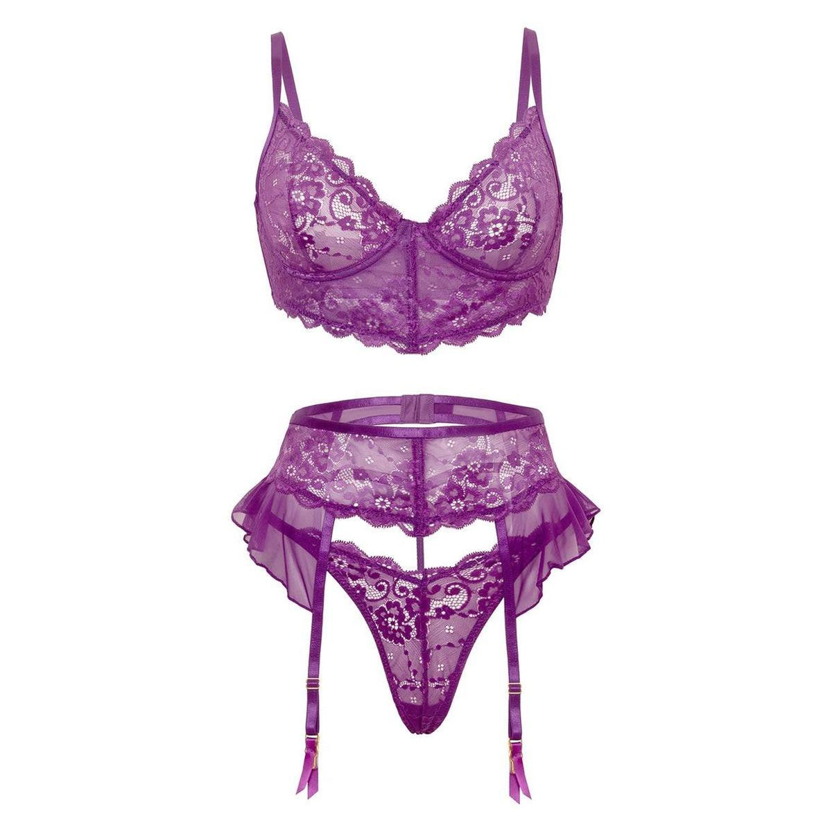 oh la la Cheri purple lace bralette with floral embroidery, size S/M. Nylon & spandex. #lingerie #floral - Image 6