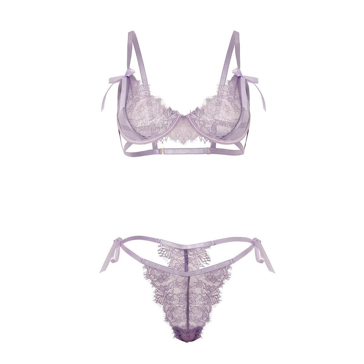Purple lace lingerie set with bows in size S/M. Polyamide & elastane. #lingerie #intimate - Image 6