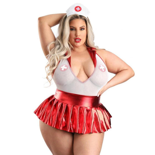 Fantasy Lingerie Pulse Check Costume Set in red & white, size 3X/4x. - Image 1