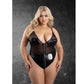 Black mesh bodysuit with faux leather accents and silver badge detail #bodysuit #mesh - Image 1