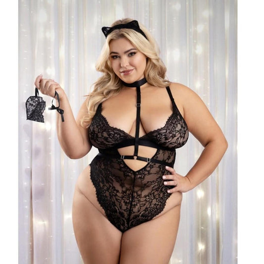 Fantasy Lingerie Feral For You 4pc Costume Set in black lace #costume #lingerie - Image 1