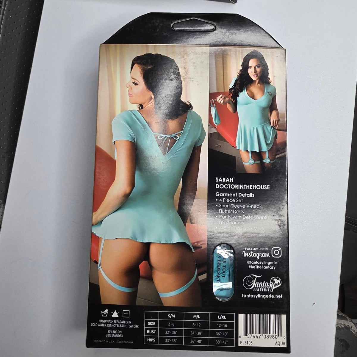 Fantasy Lingerie Sarah Doctor in the House costume set in size m/l Aqua blue dress with matching garter belt and mask. #costume #doctor - Image 3