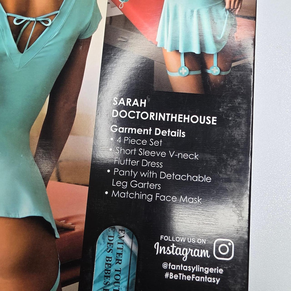 Fantasy Lingerie Sarah Doctor in the House costume set in size m/l Aqua blue dress with matching garter belt and mask. #costume #doctor - Image 4