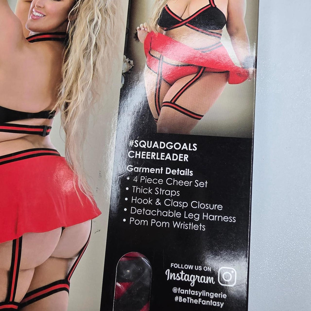 Fantasy Lingerie Squad Goals Cheerleader Costume Set in red/black with black trim - Image 5