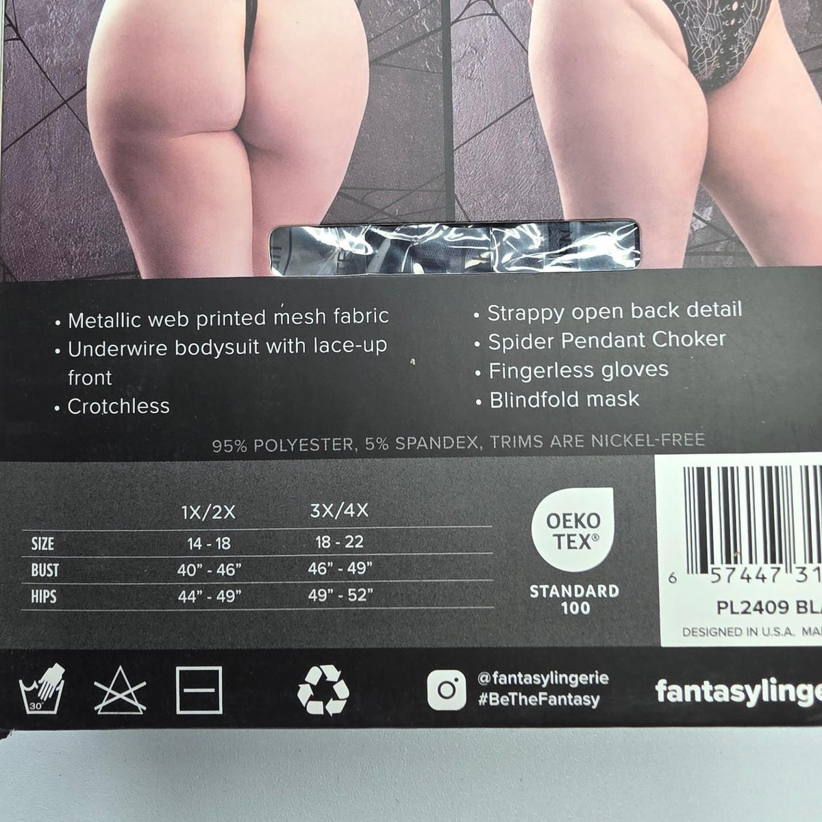 Play Fantasy Lingerie Into My Web 4pc Costume Set in black with silver spiderweb pattern, size 1X/2X #costume #spiderweb - Image 4