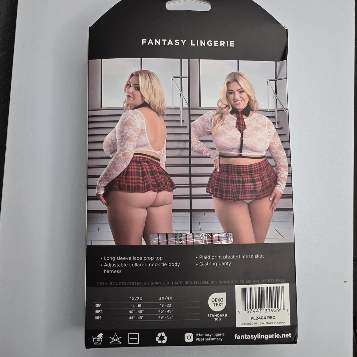 Fantasy Lingerie High Standards 4pc Costume Set in red/black plaid - Image 3