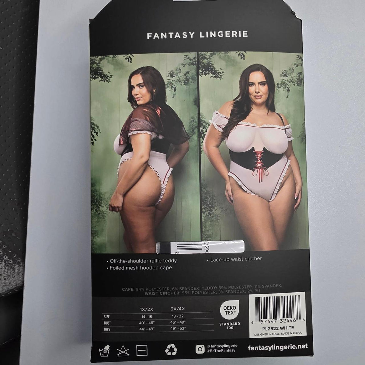 Play Fantasy Lingerie Dangerous Darling 3pc Costume Set in white & pink with black corset detail, size 1X/2X #costume #lingerie - Image 3