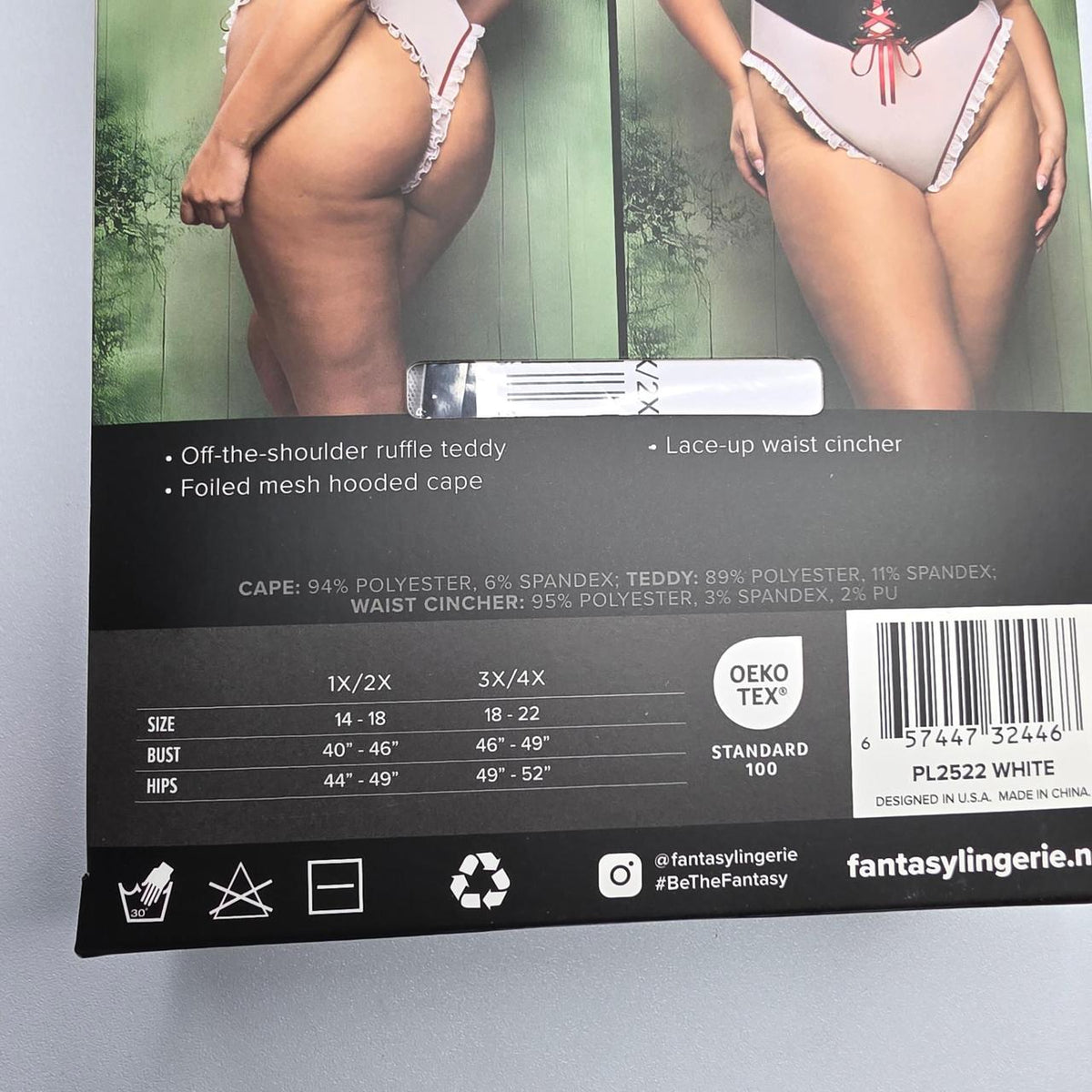 Play Fantasy Lingerie Dangerous Darling 3pc Costume Set in white & pink with black corset detail, size 1X/2X #costume #lingerie - Image 4