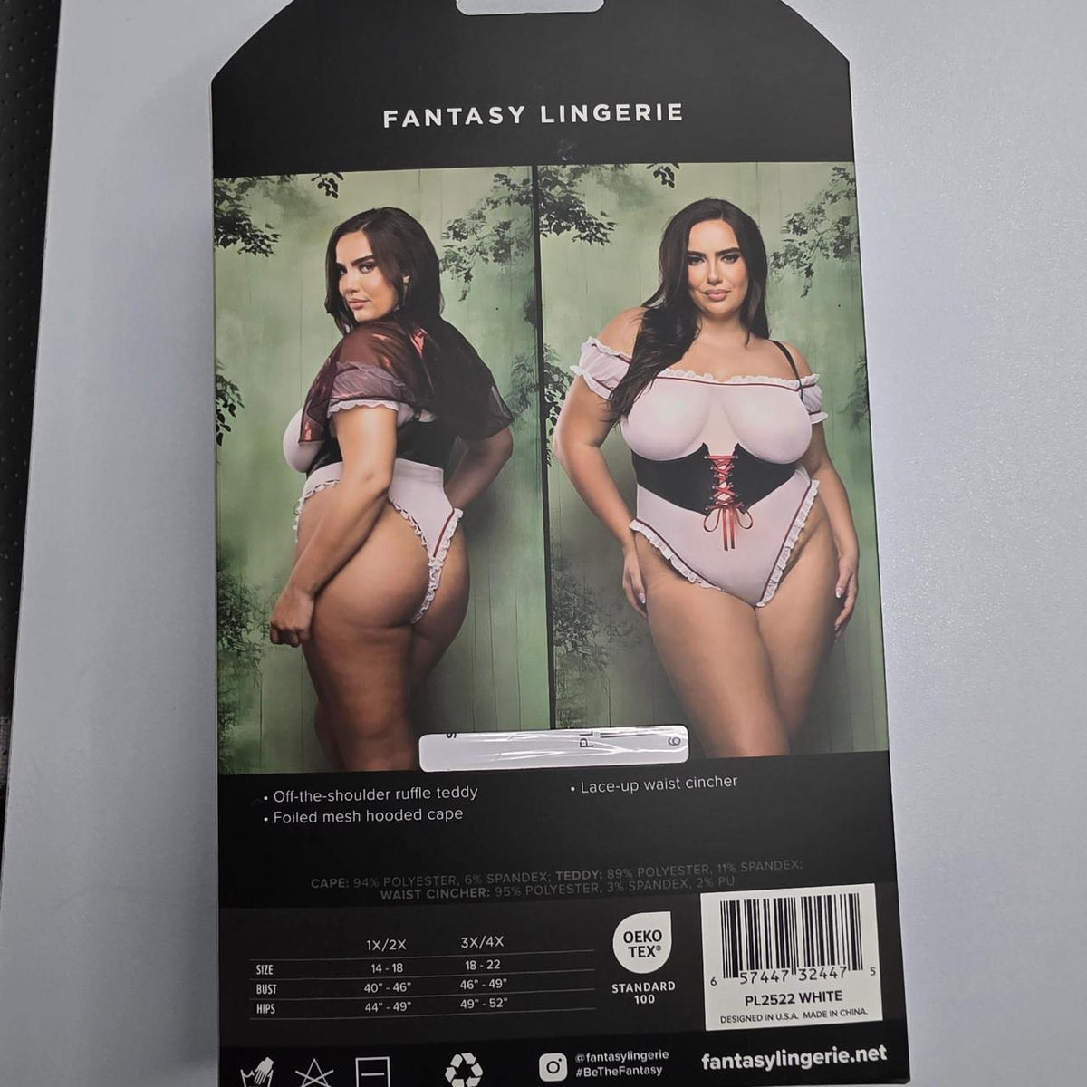 Play Fantasy Lingerie Dangerous Darling 3pc Costume Set in white & pink with black corset detail, size 3x/4X #costume #lingerie - Image 3