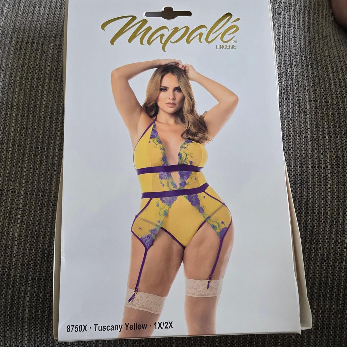 Yellow & purple floral print bodysuit with lace garter straps #floral #lingerie - Image 3