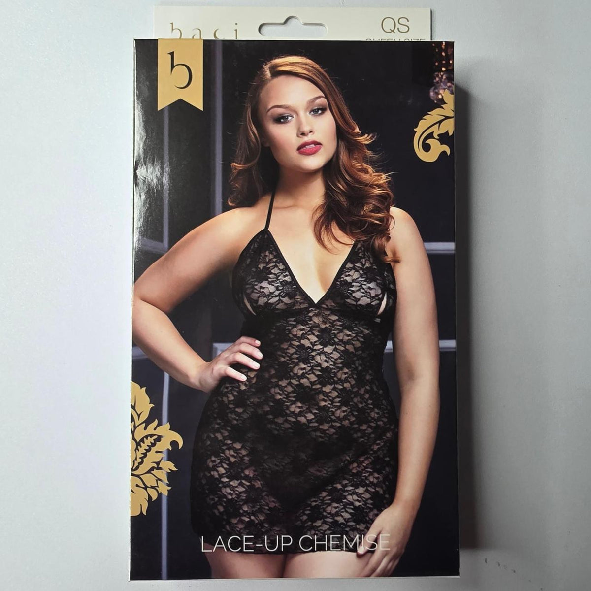 Baci black lace-up chemise in size queen size #lingerie #intimate - Image 1