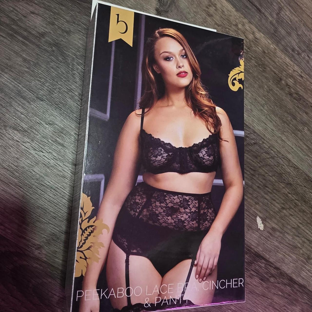 Black peekaboo lace bra cincher and panty - Image 1