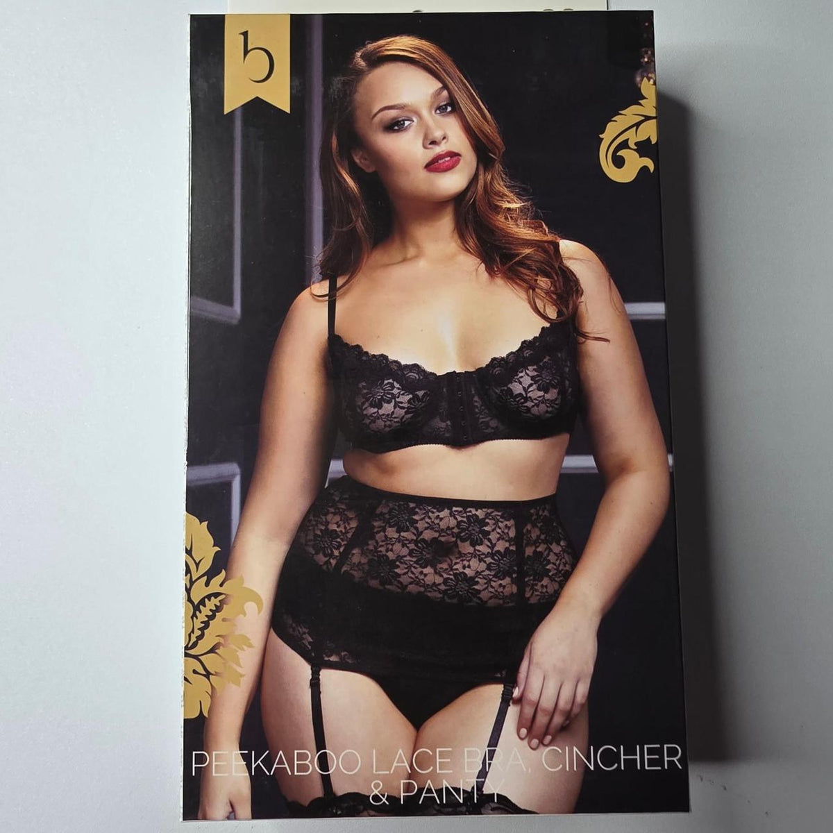 Black peekaboo lace bra cincher and panty - Image 2
