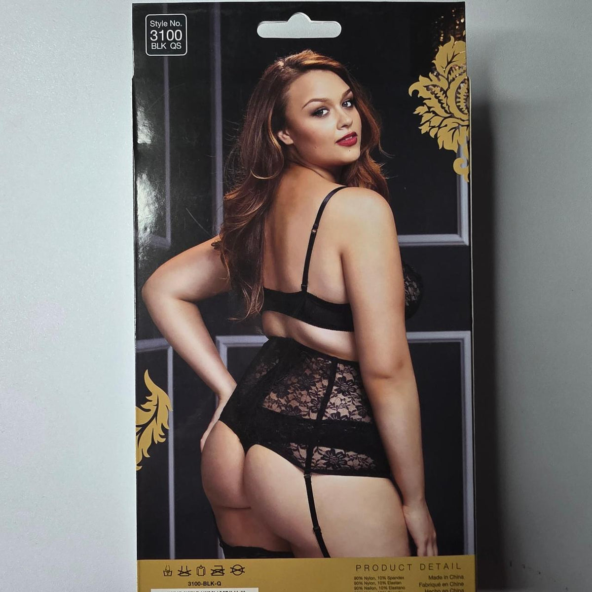 Black peekaboo lace bra cincher and panty - Image 3