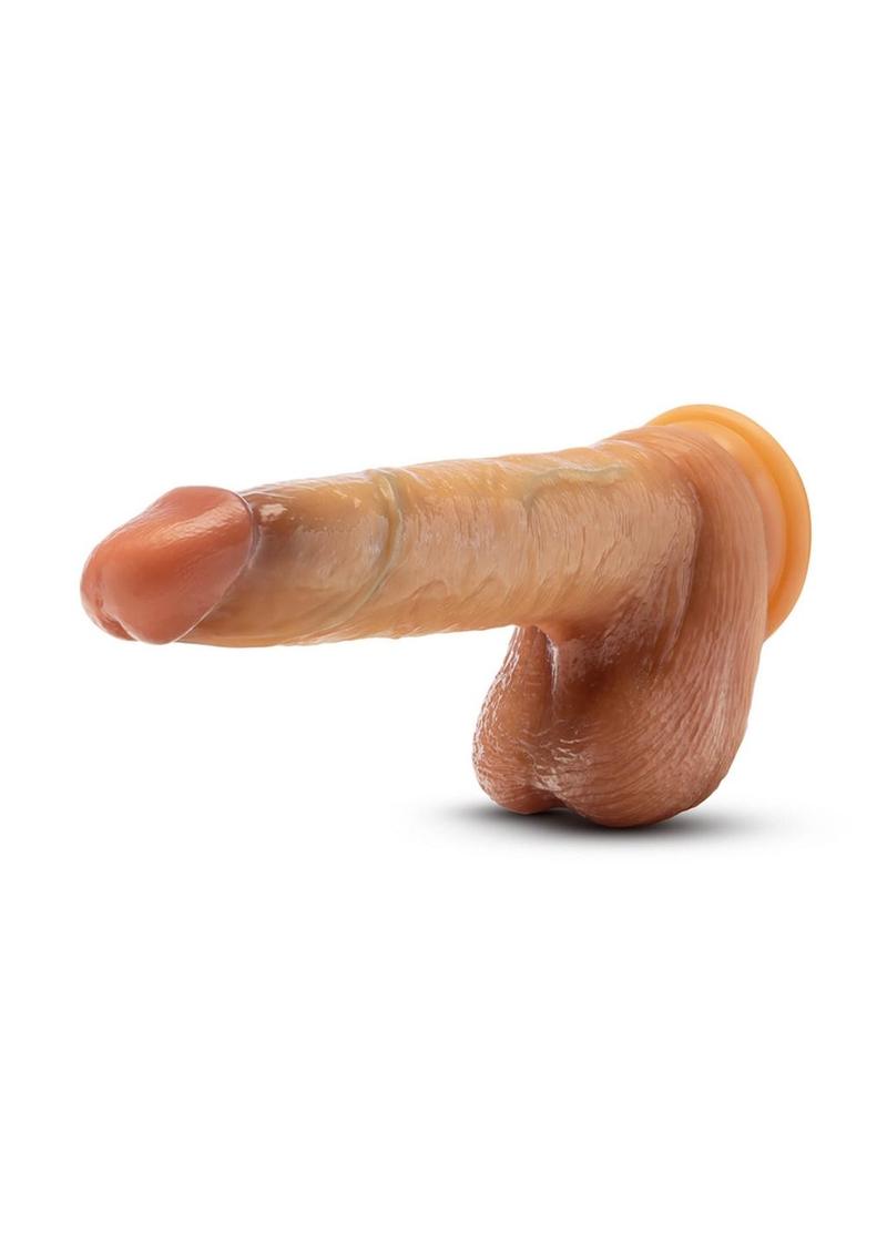 Davinci Silicone Sliding Foreskin Dildo with Squeezable Balls 8in - Caramel