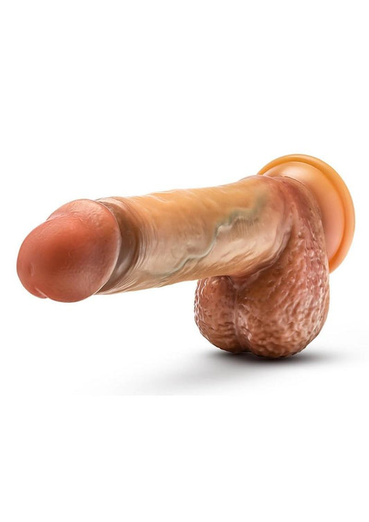 Raphael Silicone Sliding Foreskin Dildo with Squeezable Balls 9.5in - Caramel