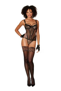 Dreamgirl Allover leopard lace and fishnet bustier and matching G-string set