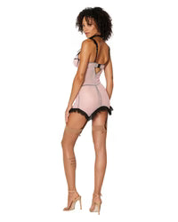 Dreamgirl Diamond stretch mesh garter slip and G-string set