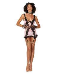Dreamgirl Diamond stretch mesh garter slip and G-string set