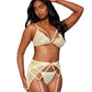Dreamgirl Daisy Embroidery Lace and Novelty Stretch Mesh Bralette, Garter Belt and G-string Set