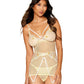 Dreamgirl Daisy Embroidery Lace and Novelty Stretch Mesh Garter Slip and G-string Set