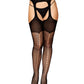 Dreamgirl Fishnet and Opaque Knit Suspender Garter Pantyhose with Elastic Waistband