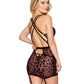 Dreamgirl Flocked Cheetah Print Mesh Halter Garter Slip with Criss-Cross Double Shoulder Straps
