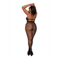 Dreamgirl Plus Size Open Crotch Stripped Fishnet Bodystocking Halter Neck & T-Back Strap