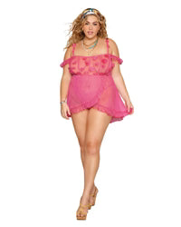 Dreamgirl Plus 3D Floral Babydoll and G-String