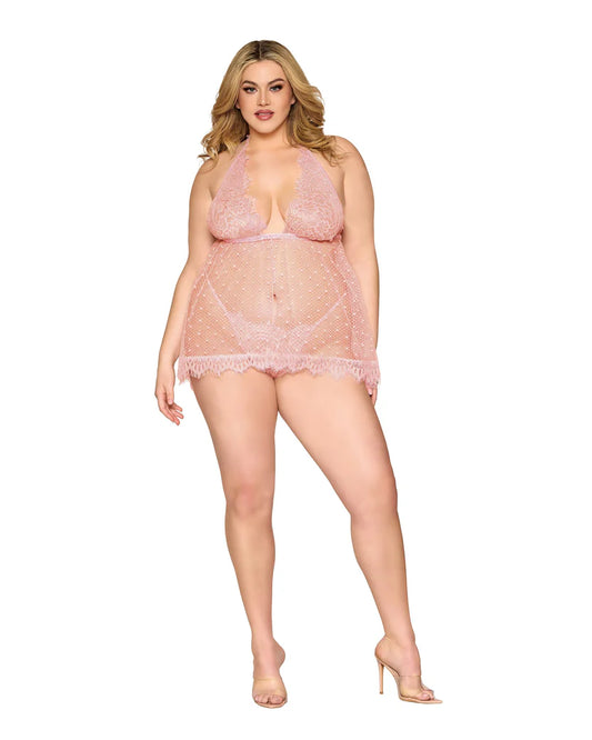 Dreamgirl Flocked Hearts Babydoll & G-String