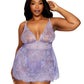Dreamgirl Plus Size Eyelash Lace babydoll & G-string Set with Rhinestone Detailing